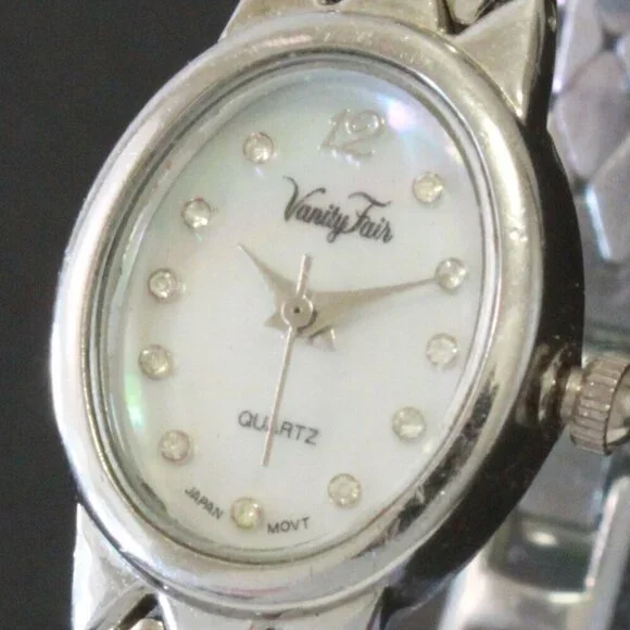 Vintage Ladies Vanity Fair Quartz Watch Mother Of Pearl Dial Stainless Bracelet